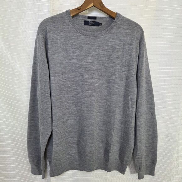 J Crew Italian Merino Wool Sweater Men's XL Crew Neck Light Heather Gray - Picture 1 of 8